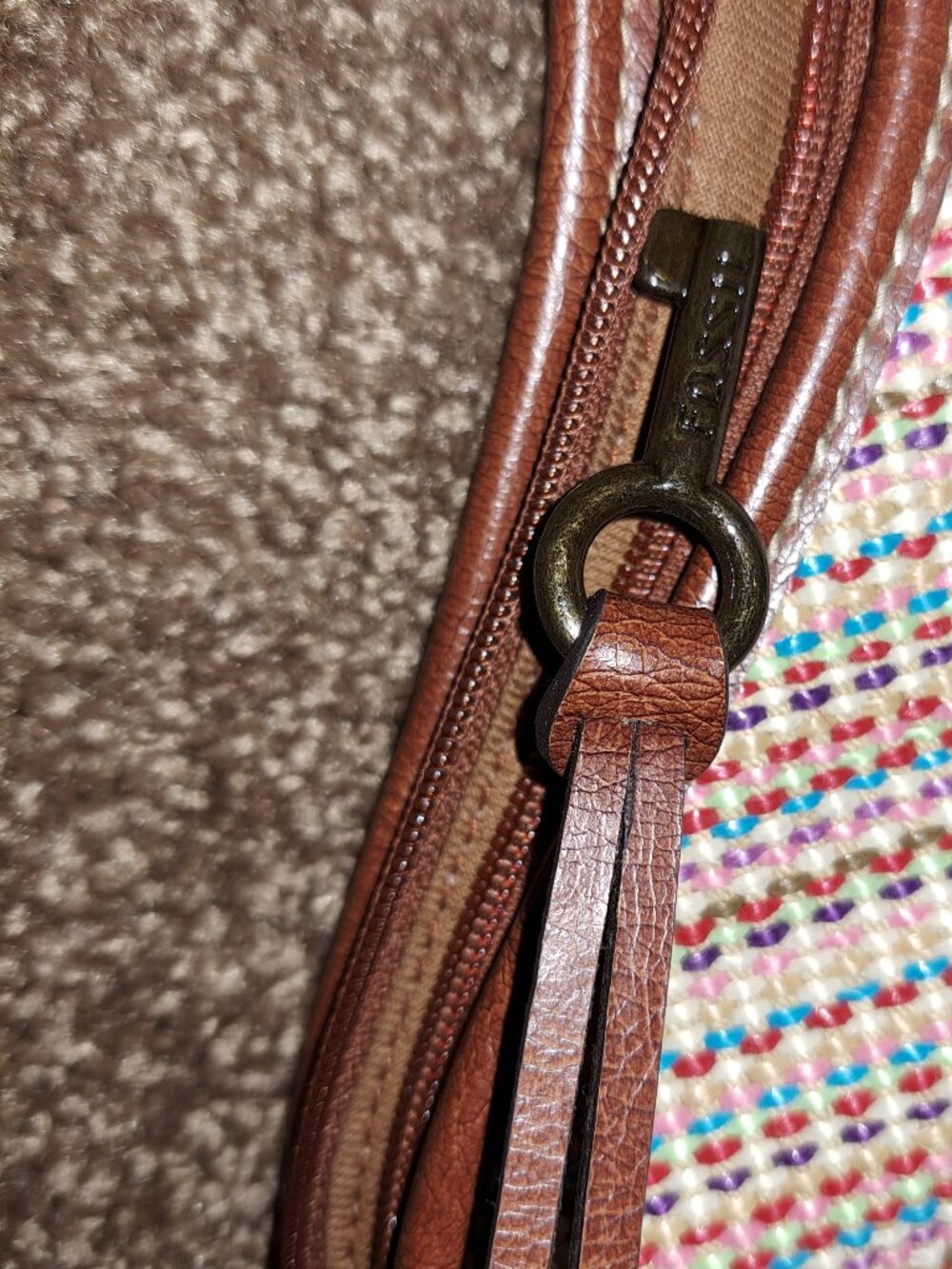 Vintage Fossil Key Earthtones woven hobo shoulder bag w/colorful striped pattern - Picture 8 of 13